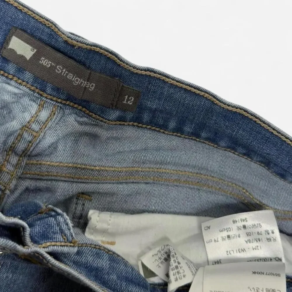 Levi’s 505 Straight Women’s Size 12 Blue Denim Long Jorts Cutoff Raw Hem Y2K